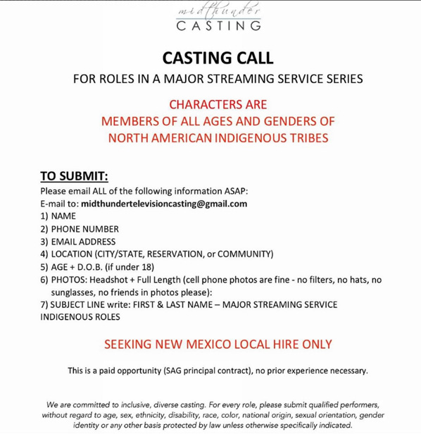 Native American Casting Call Story Quest Studios
