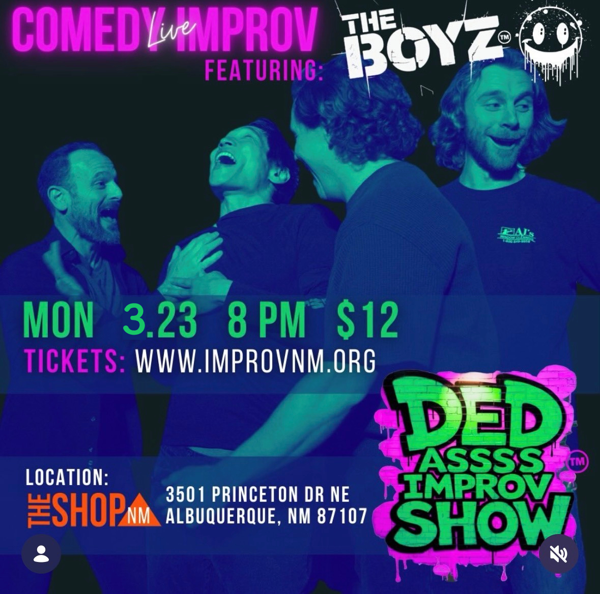 Boyz and Faculty Lounge improv show flyer Albuquerque