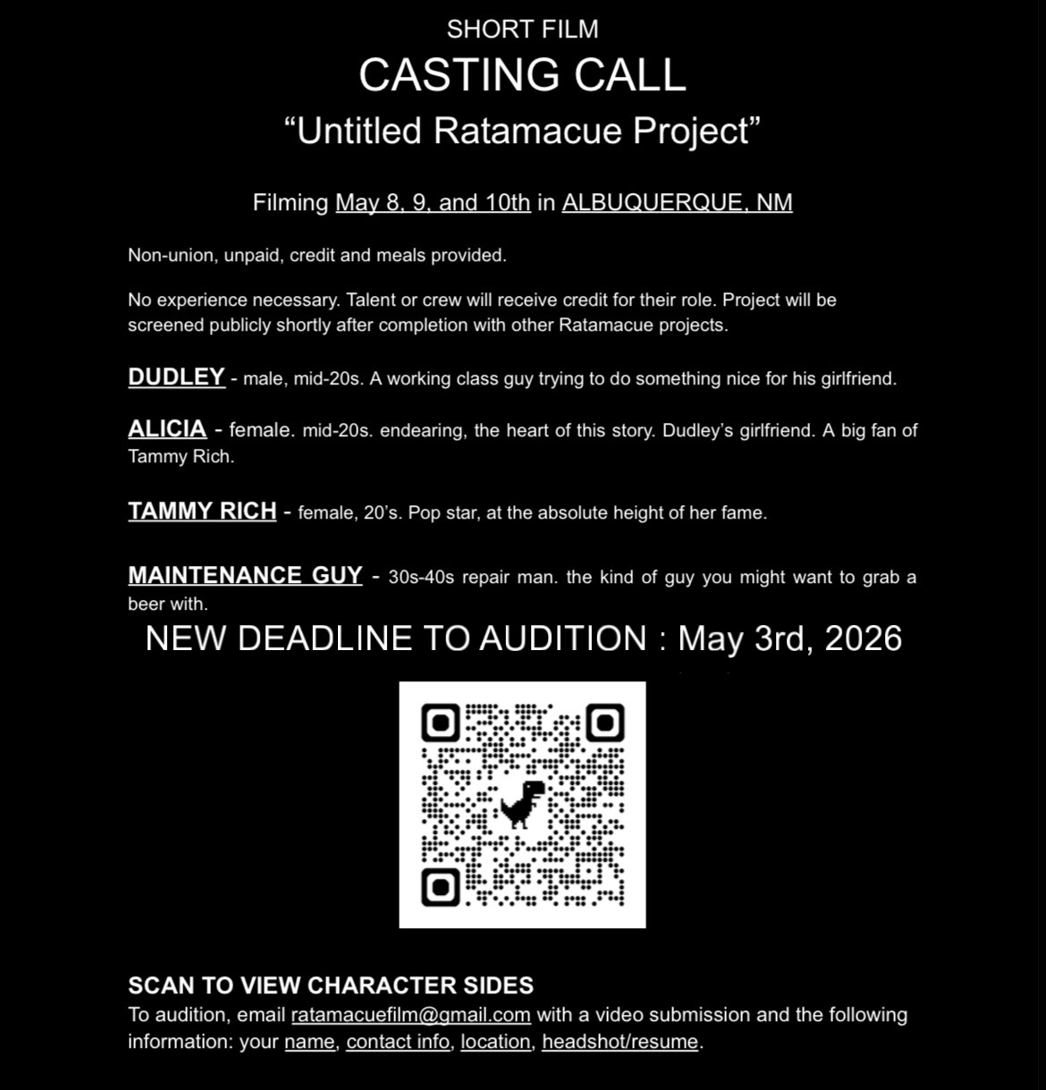 Untitled Ratamacue Project casting call Albuquerque comedy short film